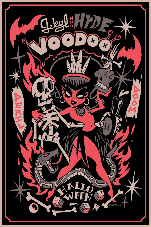 608x913 Vector Serigrafia Jekyl Hyde Voodoo Halloween Print And T Shirt