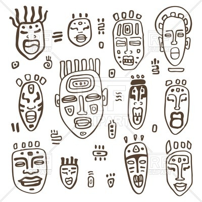 400x400 Sketchy African Ethnic Tribal Voodoo Masks Vector Image Of Objects