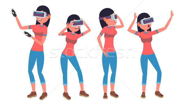600x337 Woman In Virtual Reality Glasses Vector Virtual Cyberspace Vr