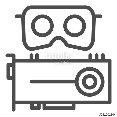500x500 Vr Headset And Cpu Line Icon Virtual Reality Mask And Video Card