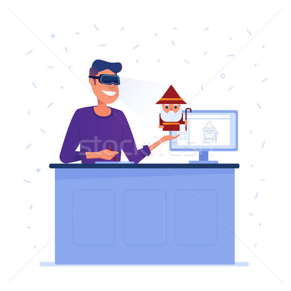 600x600 A Caucasian Game Designer In Vr Headset Vector Illustration