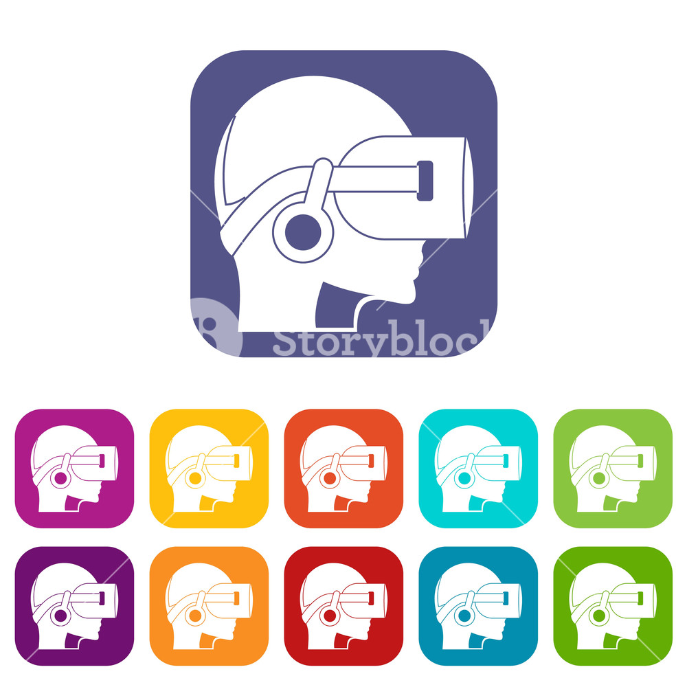 1000x1000 Vr Headset Icons Set Vector Illustration In Flat Style In Colors