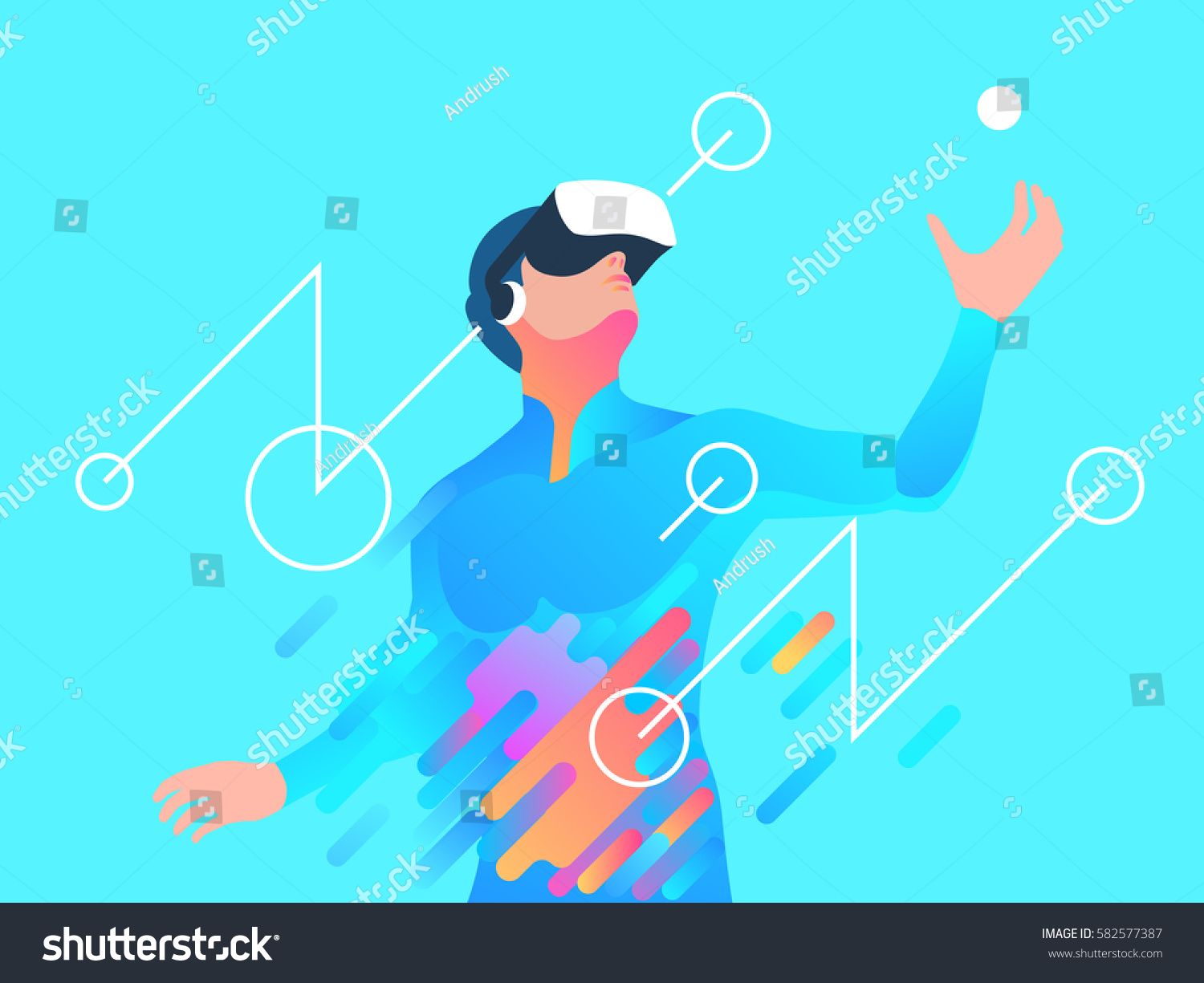1500x1225 Enthusiastic Man Using Virtual Reality Headset Vector