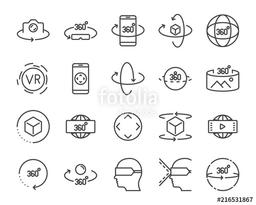 500x400 Vr Vector Line Icon Set, Such As Glasses, Round Stock