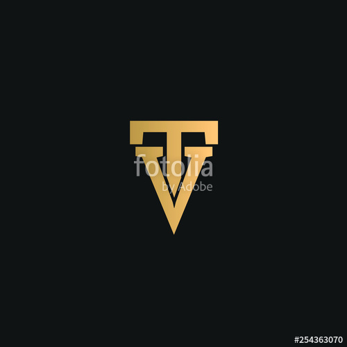 500x500 Tv Or Vt Logo Vector Initial Letter Logo, Golden Text On Black