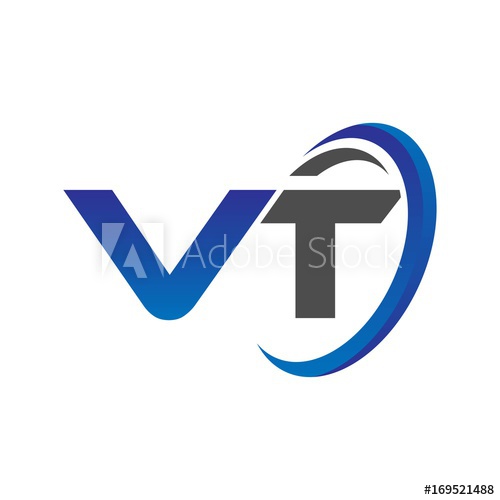 500x500 Vector Initial Logo Letters Vt With Circle Swoosh Blue Gray