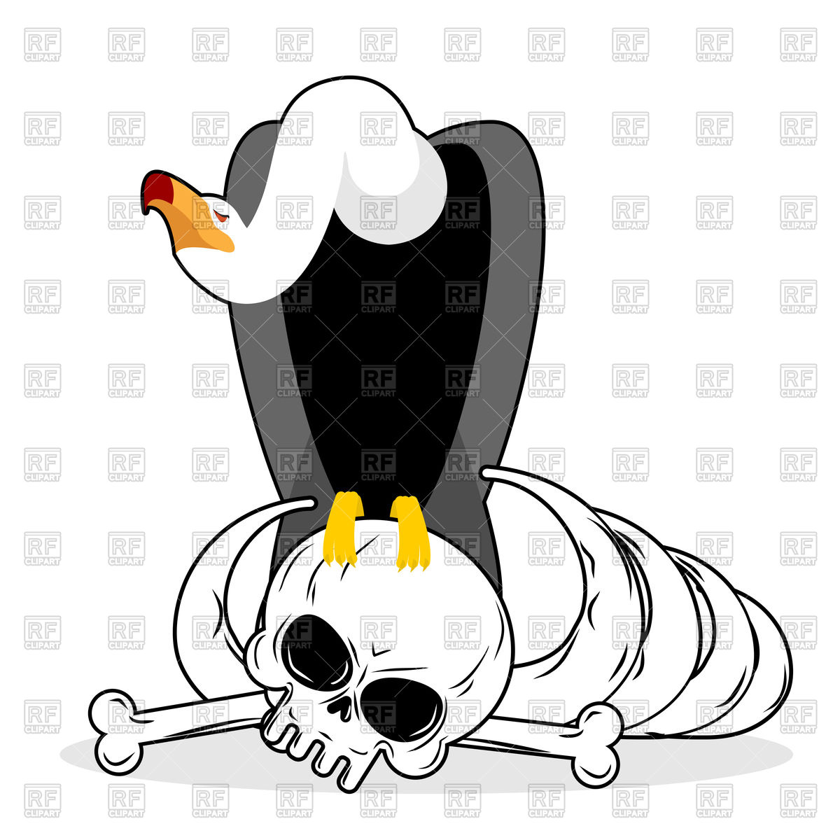 1200x1200 Vulture And Skull Carrion Bird And Skeleton Vector Image
