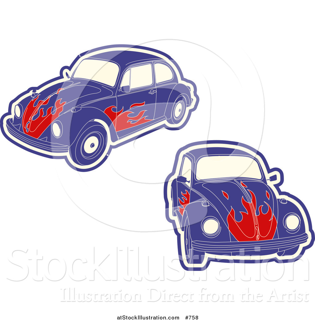 1024x1044 Vector Illustration Of Purple Vw Bug Cars With Flames