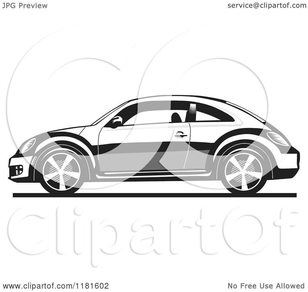 1080x1024 Clipart Of A Grayscale New Volkswagen Beetle