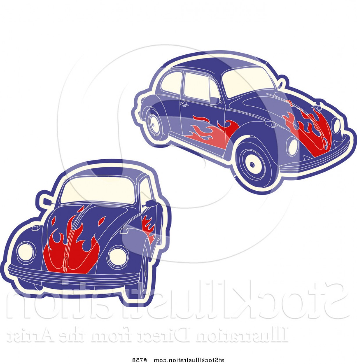 1228x1252 Vector Illustration Of Purple Vw Bug Cars With Flames