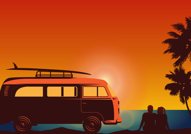 632x443 Surfer Couple With Vw Style Van Vector Free Vector Download