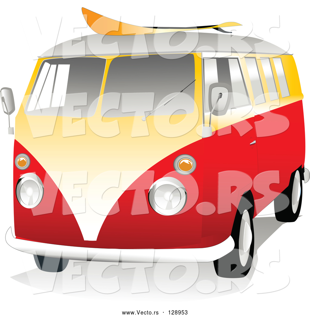 1024x1044 Vector Of Orange And Yellow Vw Van With A Surf Board
