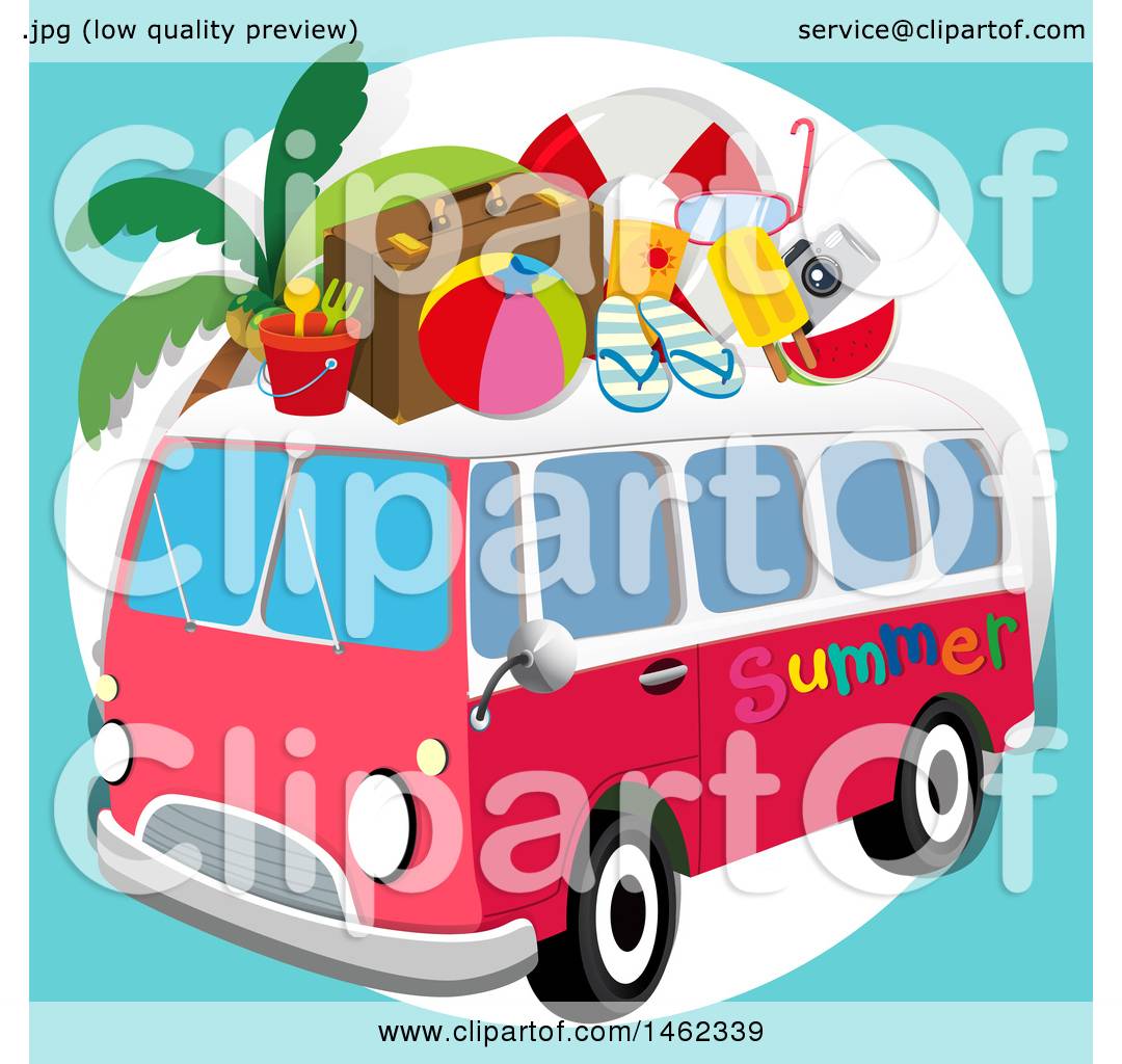 1080x1024 Clipart Of A Volkswagen Van With Beach Gear