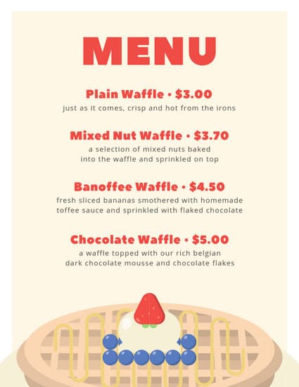 425x550 White With Cream Shape And Waffle Vector Breakfast Menu