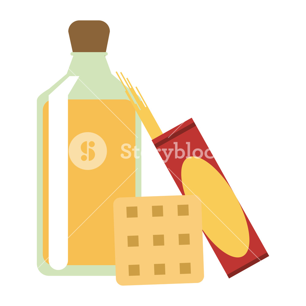 1000x1000 Healthy Food Olive Oil With Pasta And Waffle Vector Illustration