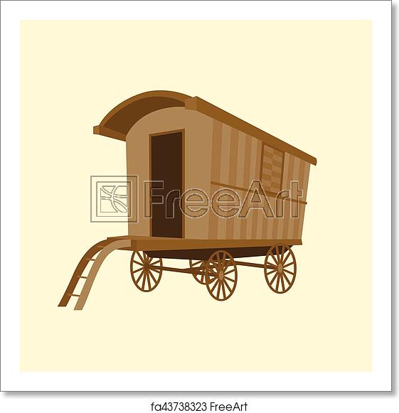 561x581 Free Art Print Of Wooden Vintage Gypsy Caravan Wagon, Flat Design