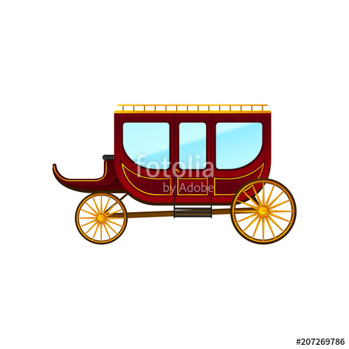 500x500 Flat Vector Icon Of Horse Drawn Carriage With Large Red Cab