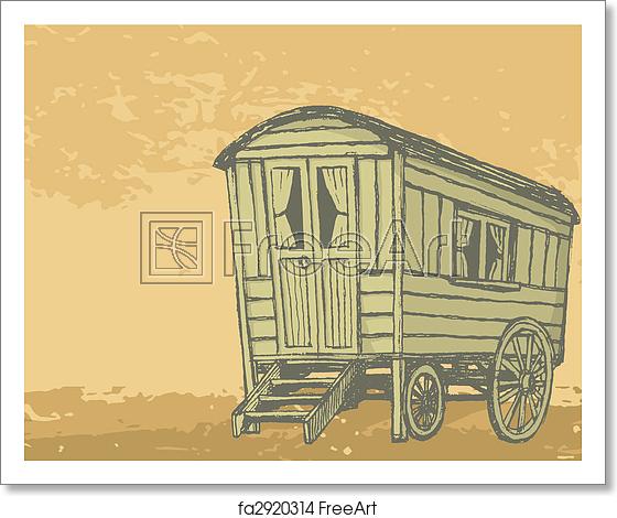 560x470 Free Art Print Of Gypsy Caravan Wagon Vector Sketch Of Gypsy