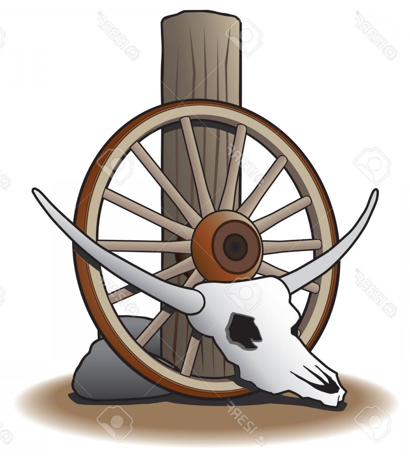 1404x1560 Photostock Vector Steer Skull Leaning Against Wagon Wheel Which Is