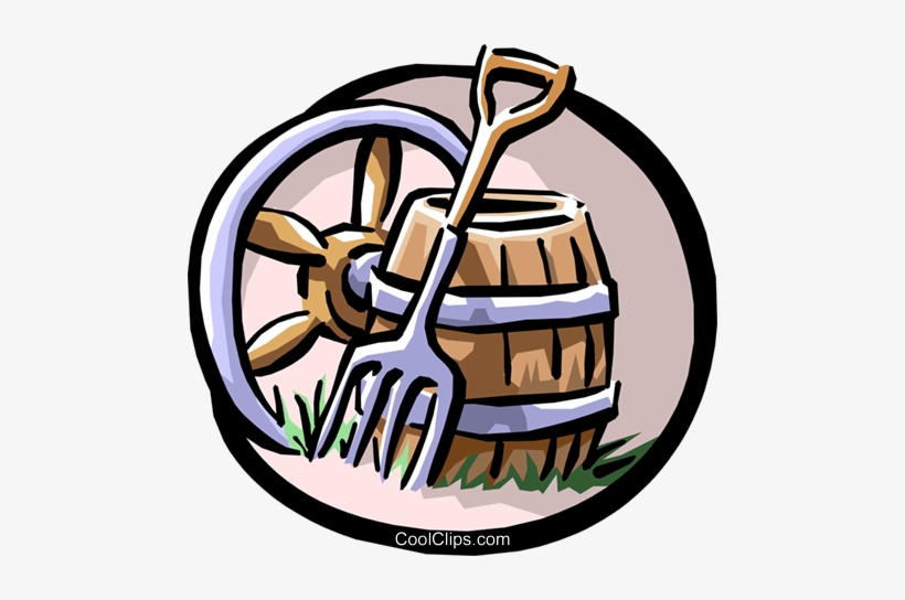 820x544 Wagon Wheel, Pitchfork And Barrel Royalty Free Vector