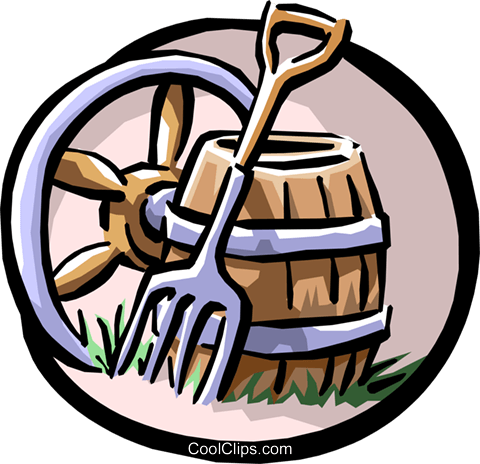 480x464 Wagon Wheel, Pitchfork And Barrel Royalty Free Vector Clip Art