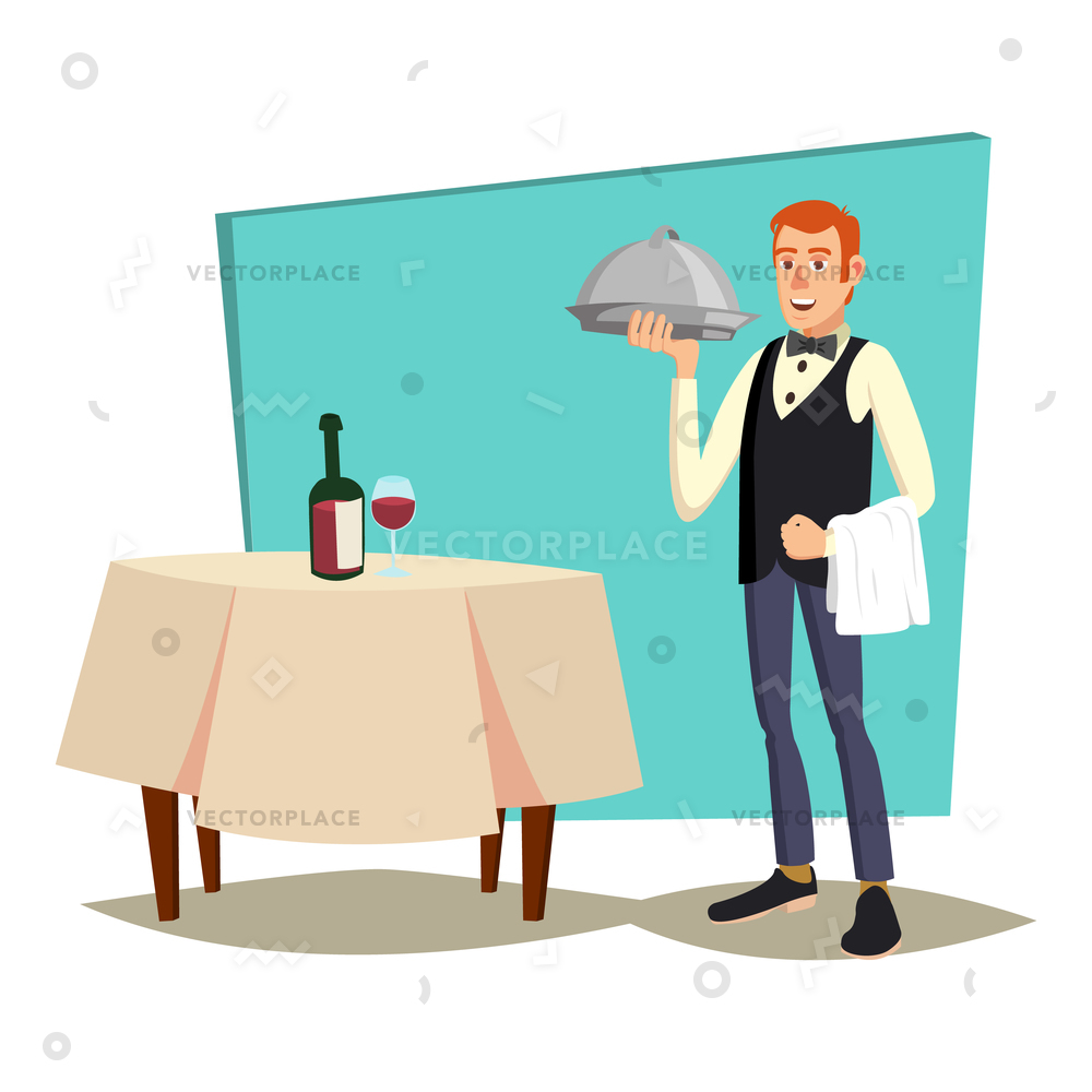 1000x1000 Restaurant Waiter Classic Takes Order Isolated Vector Illustration