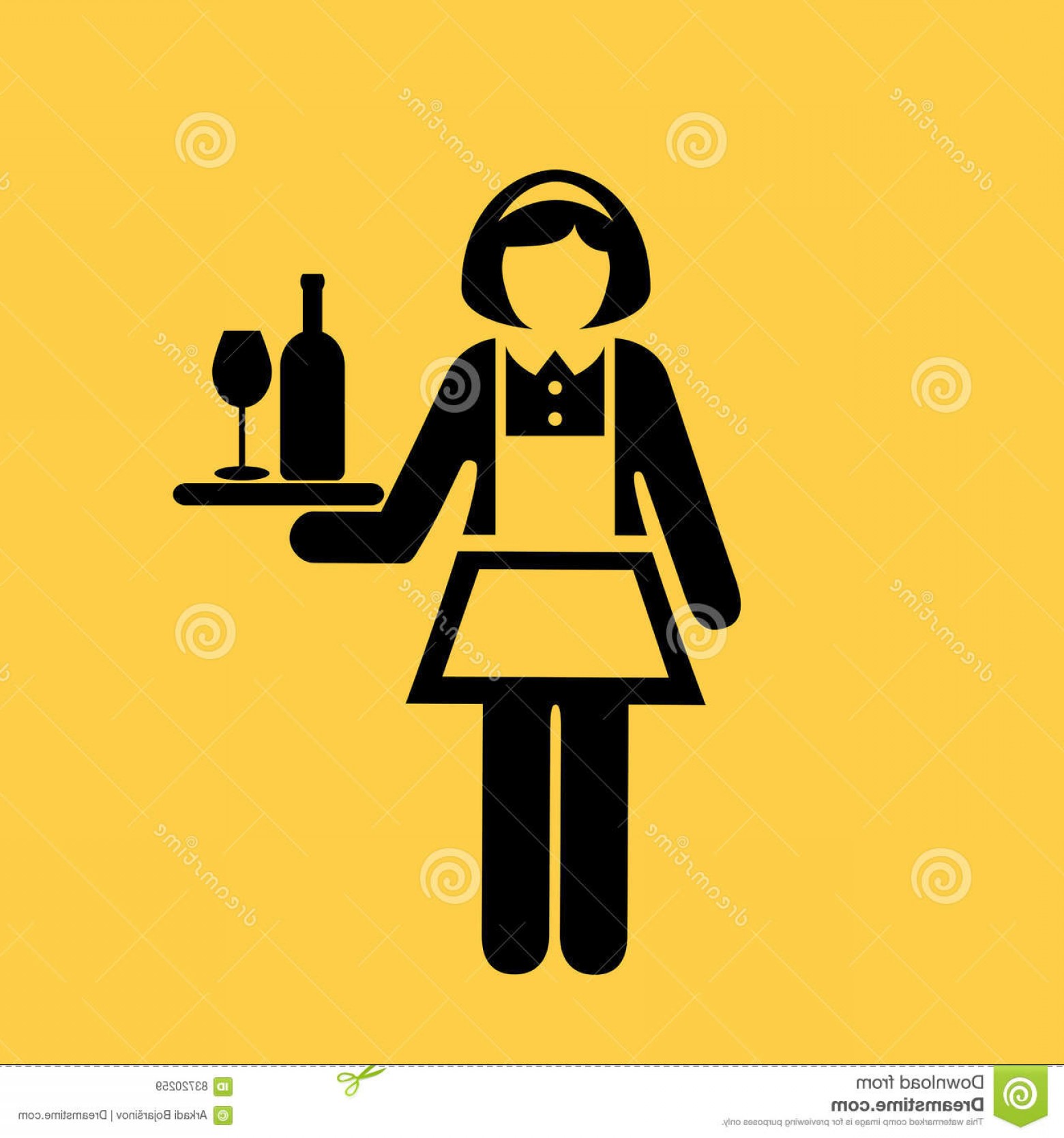 1560x1668 Stock Illustration Waitress Vector Icon Isolated Yellow Background