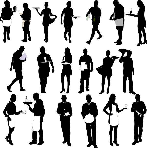 600x605 Waiters And Waitresses Vector Silhouette Free Download