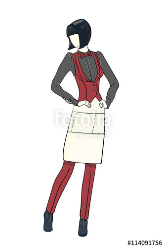 334x500 Cartoon Fashion Sketch Of Waitress Vector Illustration Stock