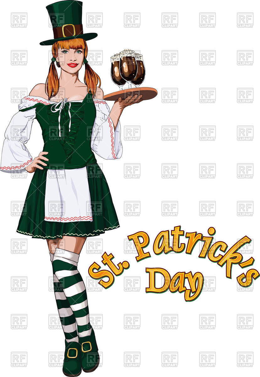 828x1200 Young Attractive Irish Waitress In Green Attire And Hat With Beer