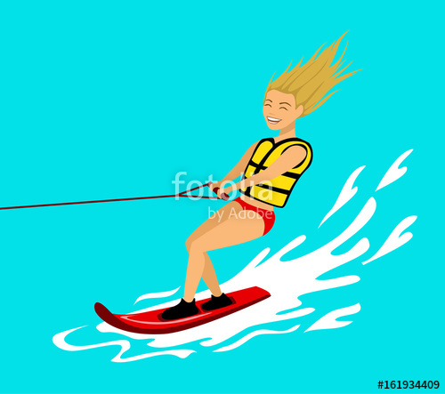 500x443 Woman Riding Wakeboard Extreme Summer Sport Fun Activity Stock