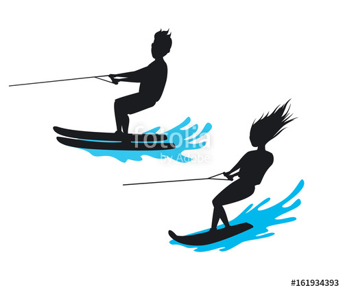 500x422 Man And Woman Riding Waterski And Wakeboard Silhouette Isolated
