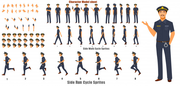 626x298 Police Character Model Sheet With Walk Cycle Animation Sequence