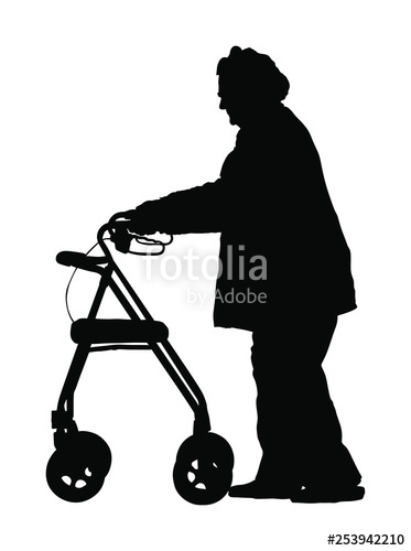 373x500 Old Disabled Woman Using A Walker Silhouette Vector Mature