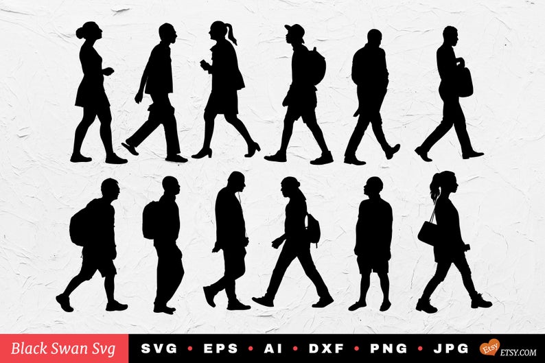 794x529 Walking People Silhouettes Dxf Vector Etsy