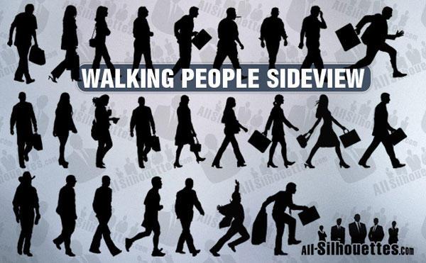 600x371 Walking People Silhouette Vector Free