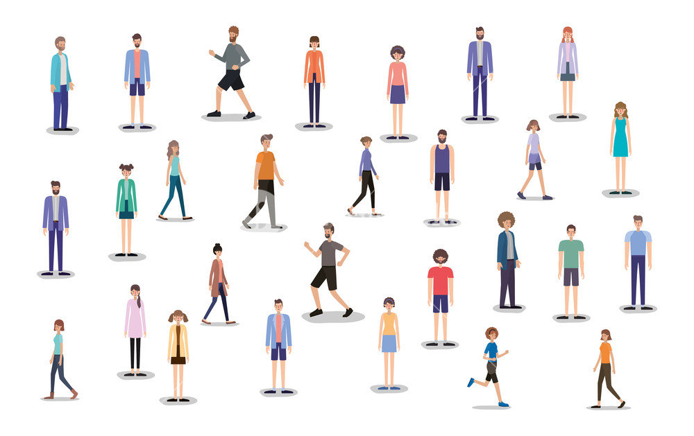 1000x629 Group Of People Walking And Running Characters Vector Illustration