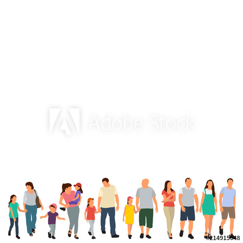 500x500 Vector, Isolated, Set Of Walking People, Flat Style