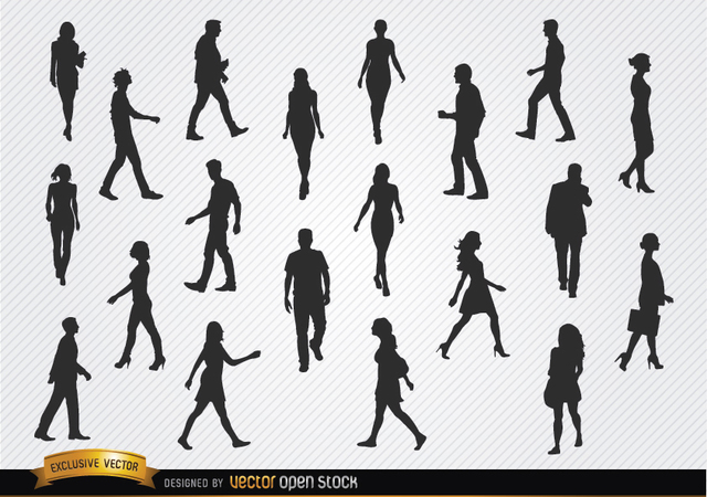640x450 Free Vectors Walking People Silhouettes Set Vector Open Stock