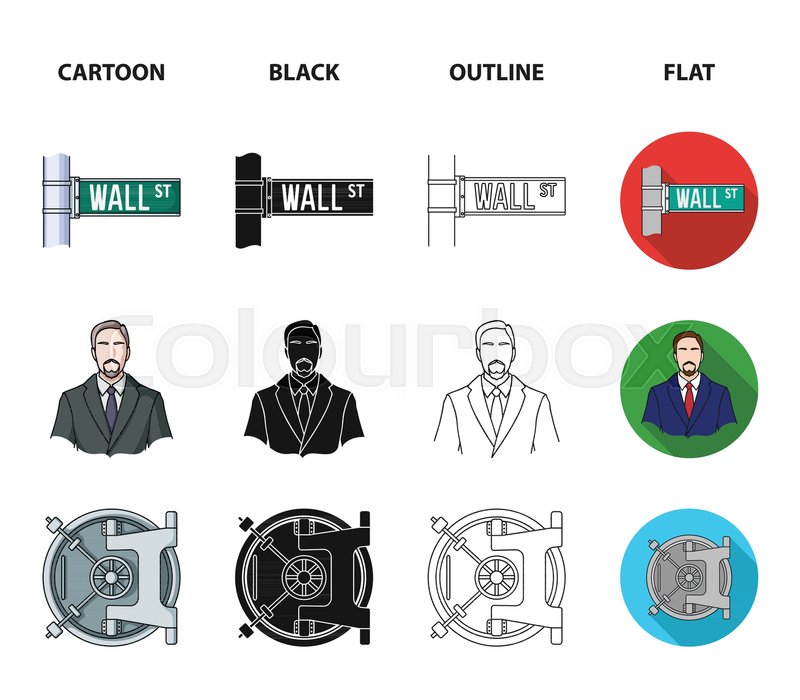 800x700 Wall Street, A Businessman, A Bank Stock Vector Colourbox