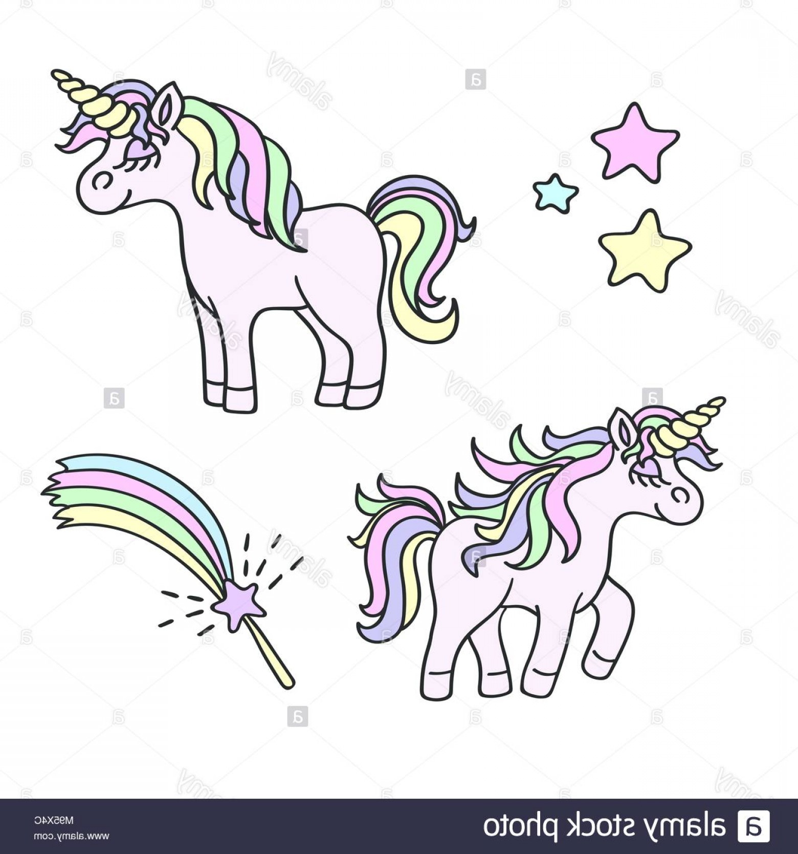 1560x1668 Unicorn Rainbow Stars Magic Wand Vector Element Set Image