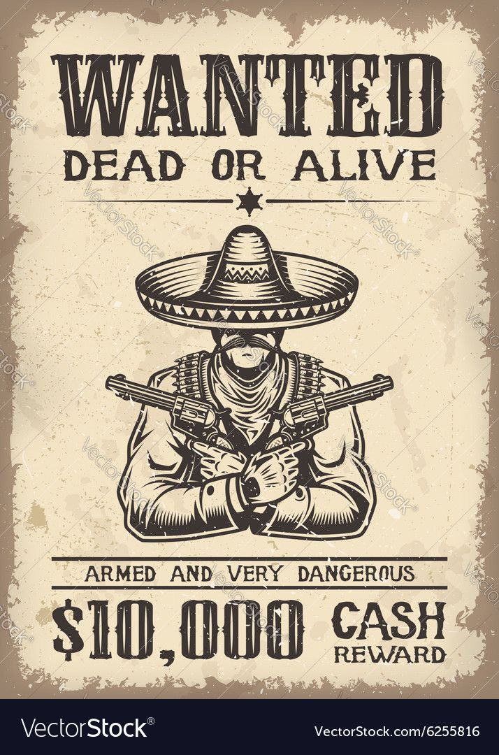 Vitage Wild West Wanted Poster Vector Image 714x1080 Vitage Wild West Wanted Poster Vector Image