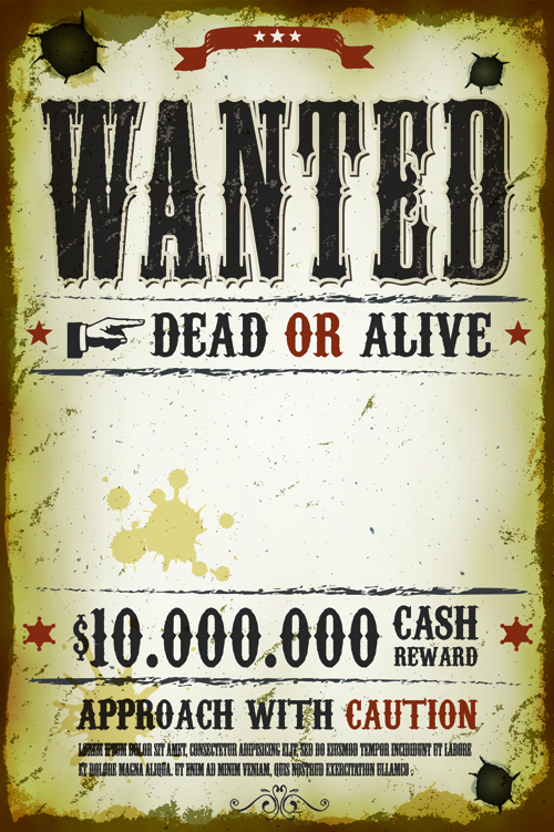 Vintage Style Wanted Vector Templates Material Free Download 500x751 Vintage Style Wanted Vector Templates Material Free Download