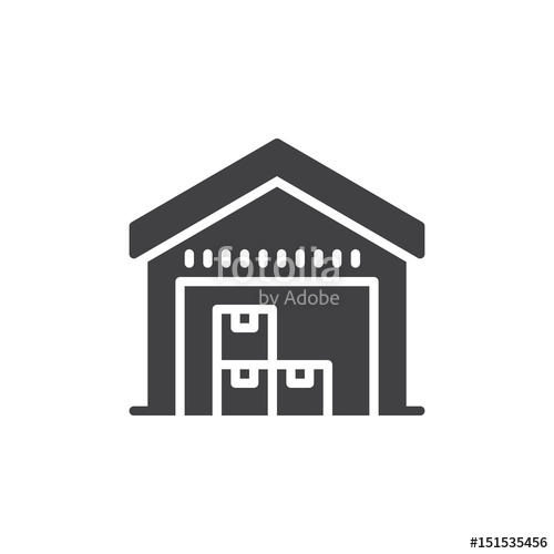 500x500 Warehouse Icon Vector, Filled Flat Sign, Glyph Style Pictogram