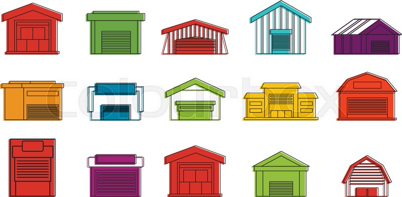 800x393 Warehouse Icon Set Color Outline Set Stock Vector Colourbox