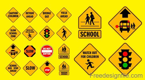 500x277 School Traffic Warning Signs Design Vector Free Download