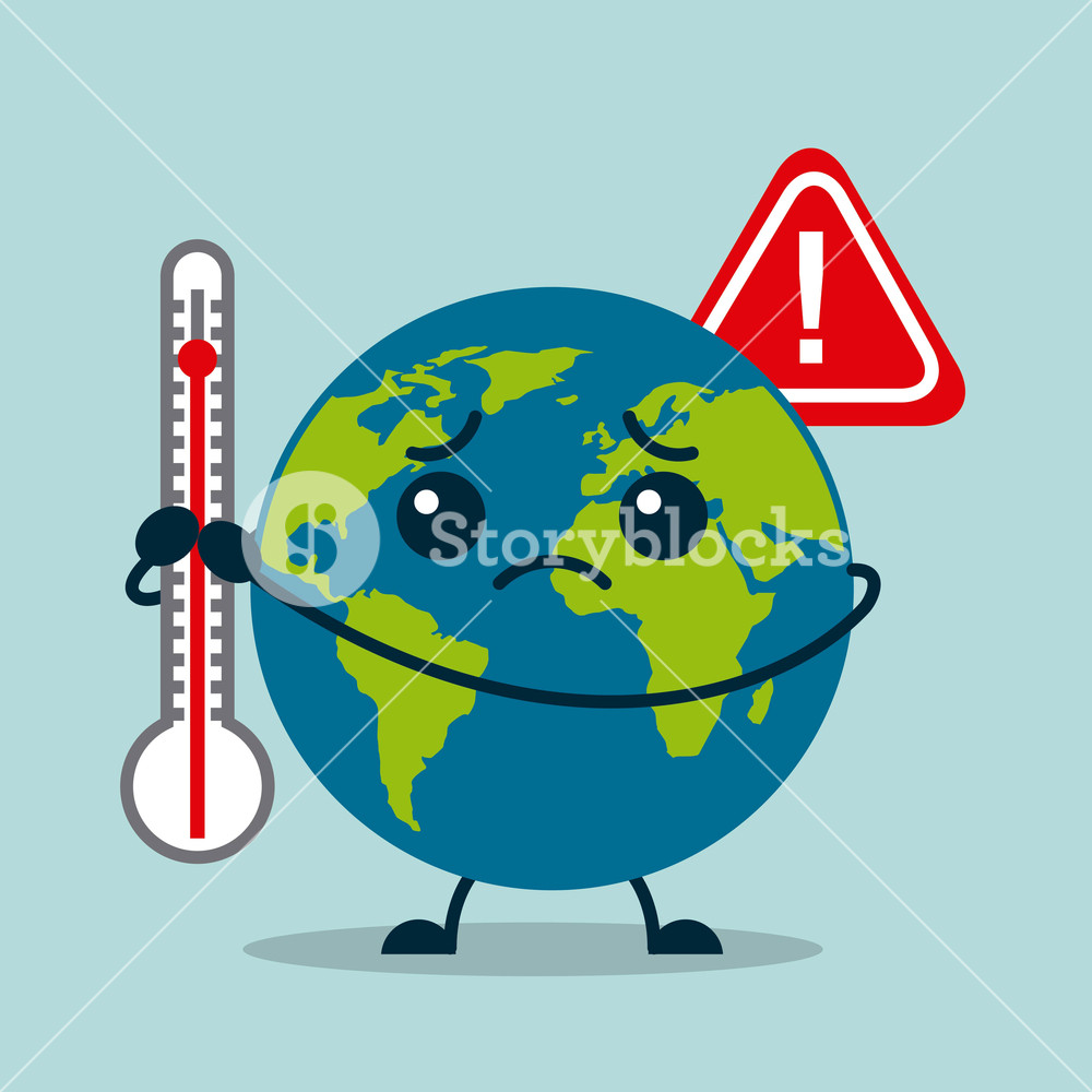 1000x1000 Kawaii Earth Planet Sad With Thermometer Warning Vector