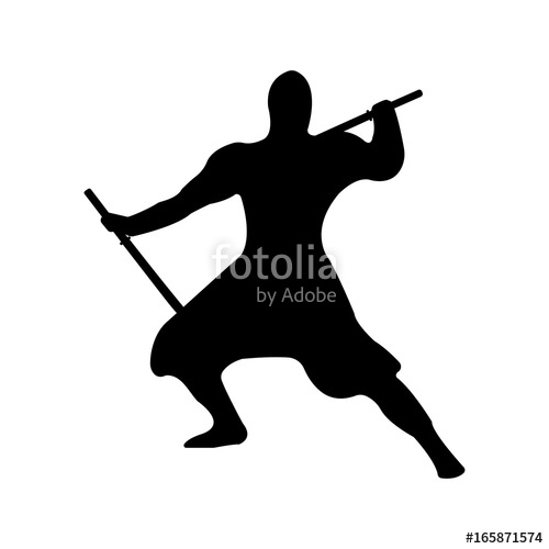 500x500 Ninja Warrior Silhouette On White Background Stock Image