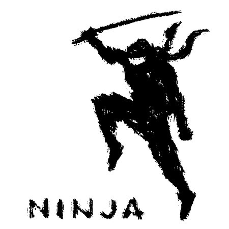 450x450 Ninja With Sword Preparing To Attack Vector Illustration White
