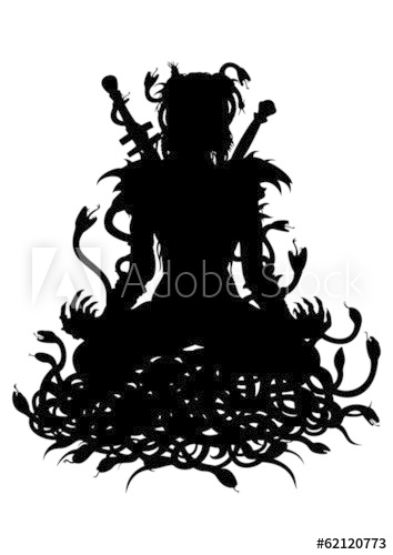 354x500 Silhouette Of Warrior Woman In Lotus With Snakes